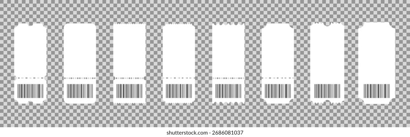 Maqueta de entradas para cine. Conjunto de tickets de Plantilla de diferentes formas. Iconos de Cupón sobre fondo blanco.