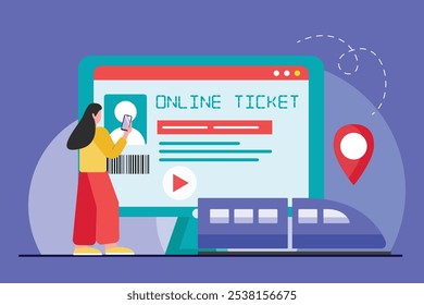 Tickets online Konzept. Farbige, flache Vektorgrafik einzeln.