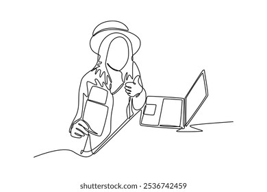 Tickets online concept. Single line draw design vector graphic illustration.