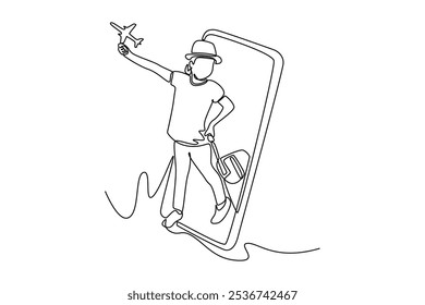 Tickets online concept. Single line draw design vector graphic illustration.