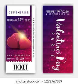 The tickets for the party on Valentine's Day with hearts