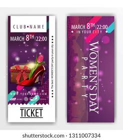 The tickets for the party on Women's day with women's Shoe with tulips inside