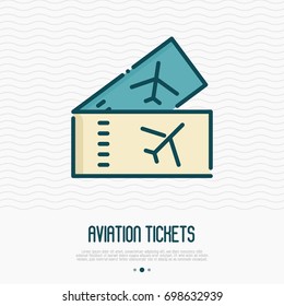 Tickets for plane thin line icon. Boarding pass. Vector illustration of travel symbol.