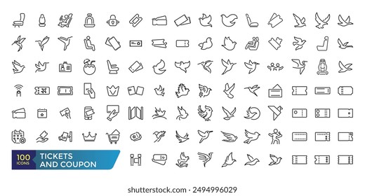 Tickets Related Line Icon Set. Related to Combo offer, Mobile Ticket and more. Collection and pack of linear web and ui icons. Editable stroke. Vector illustration.