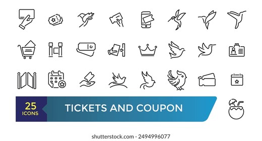 Das Symbol für die zugehörige Position wird festgelegt. Verwandt mit Combo-Angebot, Mobile Ticket und mehr. Kollektion und Packung linearer Web- und UI-Symbole. Bearbeitbarer Strich. Vektorillustration.