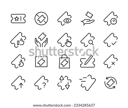 Tickets Related Vector Line Icons. Contains such Icons as Early Bird, Combo offer, Mobile Ticket line icons set, editable stroke isolated on white, linear vector outline illustration, symbol logo