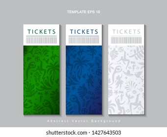 Tickets Set 2024 Abstract green blue Brazilian Summer Game Competition. World of Brasil pattern dinamic shapes traditional elements. Kids Camp Sports Championship Conmeball Copa America São Paulo Rio