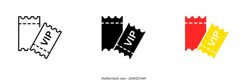 Tickets set icon. Travel, worldwide, discount coupon, star, vip place, leter, vip client, digital, business class plane ticket. Entertainment concept. Vector icon in line, black and colorful style