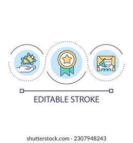 Tickets to show as award loop concept icon. Visit theater performance. Prize for achievement abstract idea thin line illustration. Isolated outline drawing. Editable stroke. Arial font used