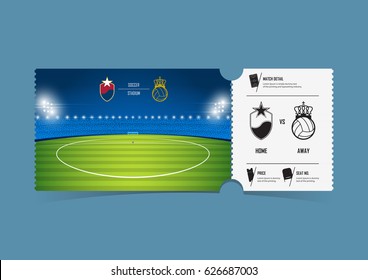 Tickets template design for football or soccer match. Gift vouchers or certificate coupons. Vector illustration.