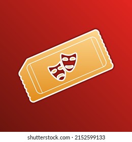 Tickets to theater sign. Golden gradient Icon with contours on redish Background. Illustration.