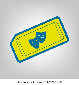 Tickets to theater sign. Icon in colors of Ukraine flag (yellow, blue) at gray Background. Illustration.