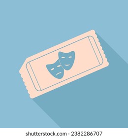 Tickets to theater sign. Unbleached silk Icon with very long shadow at dark sky blue background. Illustration.
