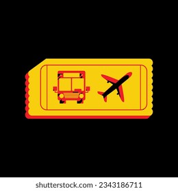 Tickets to transport sign. 3D Extruded Yellow Icon with Red Sides a Black background. Illustration.