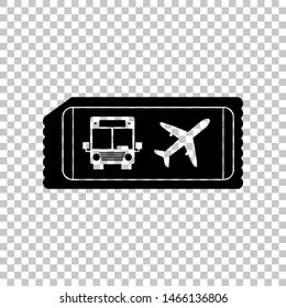 Tickets to transport sign. Black icon on transparent background. Illustration.