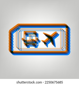 Tickets to transport sign. Stroked Icon in orange, azure and old lavender Colors at gray Background. Illustration.