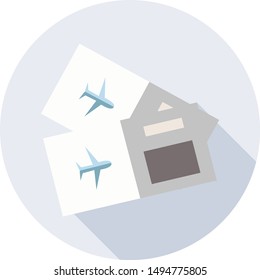 Tickets for travel by plane icon with long shadow for web design. Separate icon with travel concept.