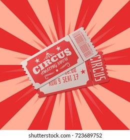 Tickets. Two tickets to the circus on the background of the rays. Vector illustration