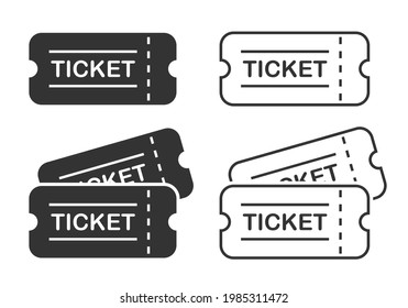 Tickets vector illustration set isolated on white background. Ticket icon, shape, silhouette templates for events such as movie, concert, sports or party.	
