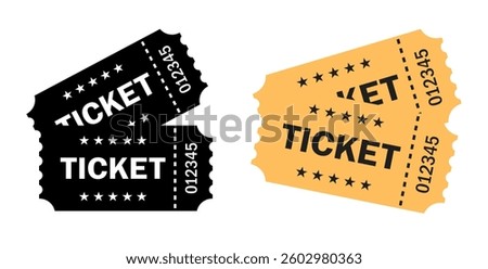 Tickets vector web icons isolated on white background. Simple flat illustration of two movie tickets, retro style web graphics.