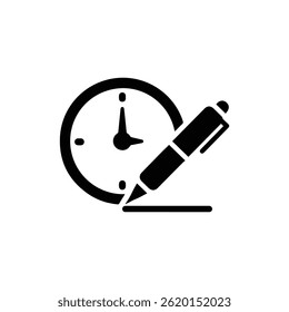 Ticking Clock with Writing Pen Overlay Icon Representing Time Management and Planning