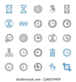 ticking icons set. Collection of ticking with time, hourglass, clock, wall clock. Editable and scalable ticking icons.