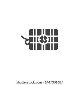 Ticking time bomb vector icon. filled flat sign for mobile concept and web design. Dynamite with clock glyph icon. Symbol, logo illustration. Vector graphics