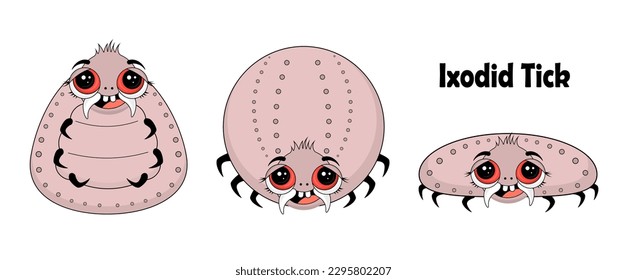 Ticks characters set. Pest control. Ixodid ticks. INSECT PEST CHARACTERS. lyme disease