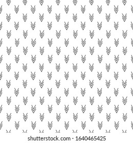 Ticks, check marks, geometric shapes seamless pattern. Three angles monochrome abstract ornament backdrop. Edges creative fabric, textile, wrapping paper, wallpaper monocolor vector design