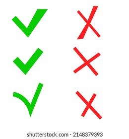 Ticks crosses in doodle style. Checkmark right icon. Cross symbol. Tick icon. Vector illustration. stock image.