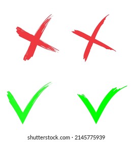 Ticks crosses in doodle style. Mark prohibited. Checkmark right. Vector illustration. stock image. 