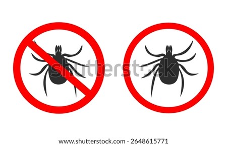 ticks danger. Ticks control. Signs indicating prohibition of ticks in a health and safety awareness campaign