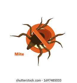 Ticks stop sign. Mite warning sign. Dangerous parasite and carrier of infection