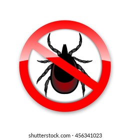 Ticks Stop Sign. Mite Warning Sign. Encephalitis Parasite Icon. Vector Illustration Of Tick Warning Sign. Beetle Tick Danger Crossed Sign Vector Flat Icon. Tick Mite Bug Attention Sign. Forbidden Sign