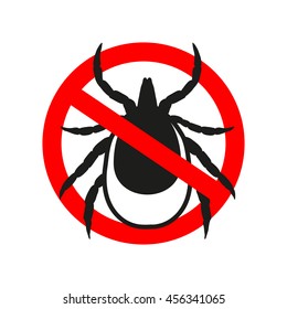 Ticks stop sign. Mite warning sign. Encephalitis parasite icon. Vector illustration of tick warning sign. Beetle tick danger crossed sign vector flat icon. Tick mite bug Attention sign. Forbidden sign