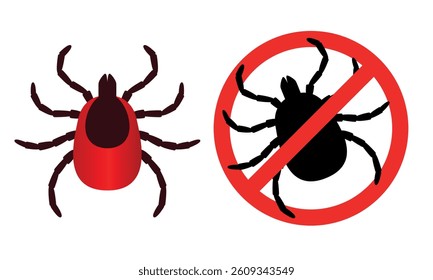 Ticks. Tick in prohibitory sign. Set of vector icons isolated on white background.