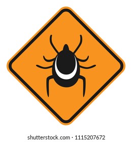 TICKS WARNING sign. Rhombus. Vector.