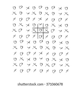 Tick-tack-toe with hearts and cross