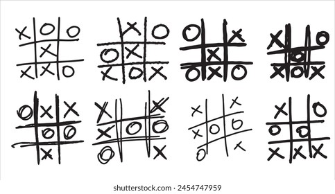 Tic-tac-toe competencia, ilustración de cepillo grungy. Abstractas juego de estrategia.