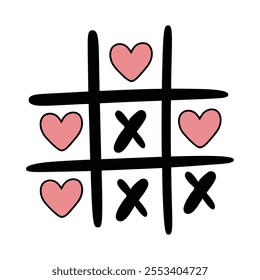 Tic-tac-toe Game with Hearts for Valentine's Day Illustration