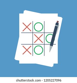 tic-tac-toe game on paper sheet, win strategy concept