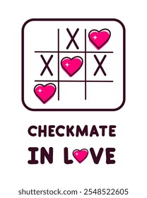 A tic-tac-toe game with pink hearts for greeting card, banner,  poster,  romantic themes and Valentine's Day promotions. Vector illustration flat style. 