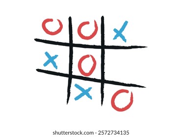 Tic-tac-toe game with red circle and blue cross