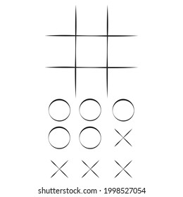 Tic-tac-toe Spielzeichen Symbol, handgezeichnet. Vektorgrafik eps10