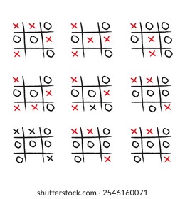 Tic-Tac-Toe game. Vector illustration. Hand drawn tic tac toe game.