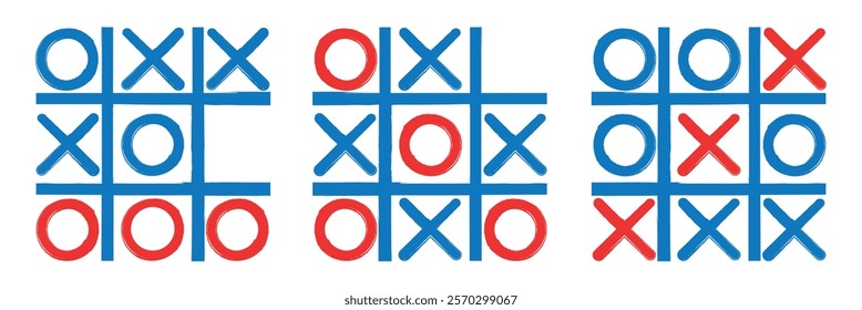 Tic-Tac-Toe game. Vector illustration. Hand drawn tic tac toe game. Eps 10.