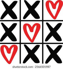 Tic-tac-toe of the Heart vector cute icon