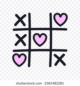 Tic-tac-toe with hearts, game symbol. Valentine's Day concept. Hand drawn vector illustration.