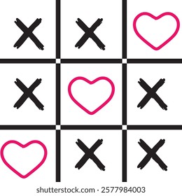 Tic-Tac-Toe Love Game - Romantic XO Design with Hand-Drawn Hearts