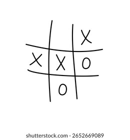 Tic-tac-toe ou noughts e cruzes jogo de crianças, rabiscar rabiscar ilustração vetorial desenhada à mão, hobby ou atividade de lazer, modelo de grade com cruzes e noughts ou círculos